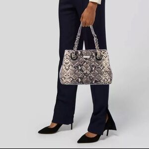 Kate Spade Quilted Maryanne Snakeskin Tote Gray Black Gold Chain